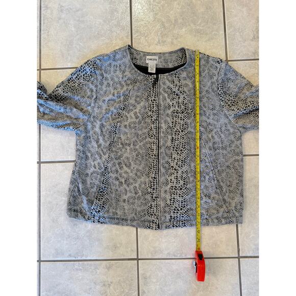Chicos Size 2 Med Jacket Blazer Stretch Snake Print Zip Up Women's Casual - Picture 5 of 6